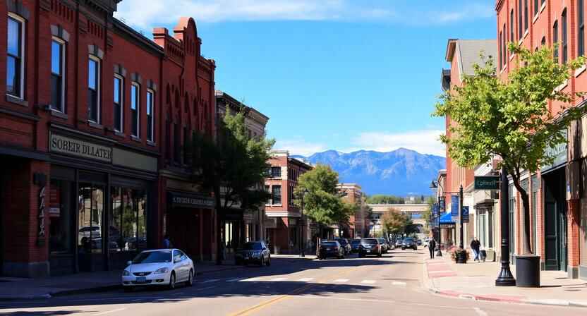 A realistic street-level photograph of downtown Greeley, Colorado