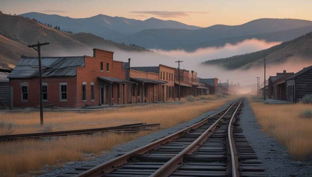town of Silver Plume, Colorado at sunrise