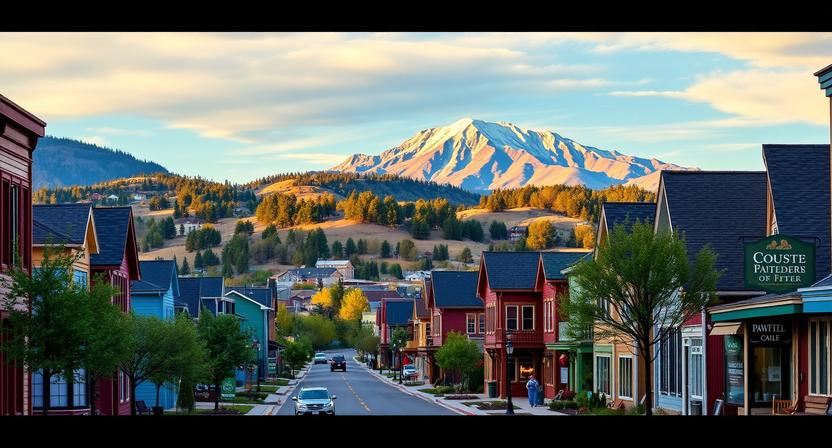 Charming small-town street in Woodland Park, Colorado
