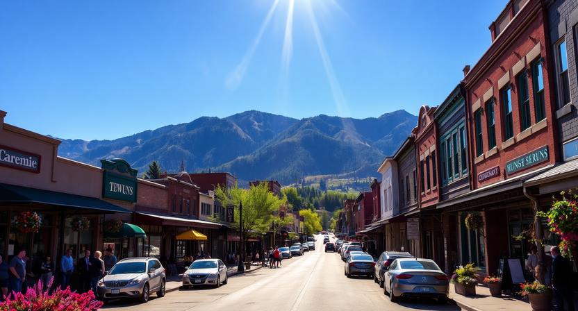 A charming small town street in Gunnison, Colorado