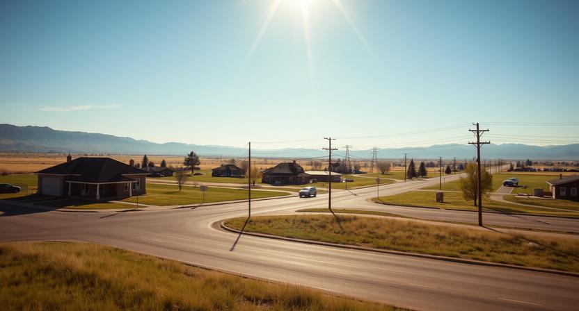 A calm rural town scene in Kiowa, Colorado